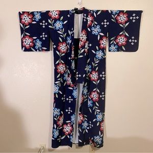 Vintage Cotton Japanese Yukata Navy Blue with Floral Design